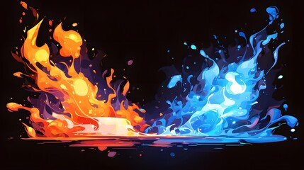 Fire and Water Abstract Design   Opposing Elements  Black Background