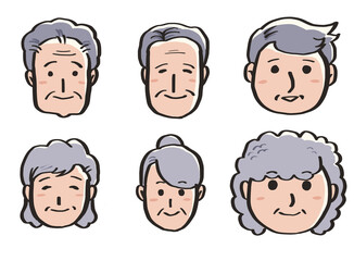 Old Man Face Cartoon set, Grandpa Face Cartoon, Granma Face Cartoon set