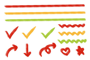 red pencil line set, check mark, arrow mark set 
