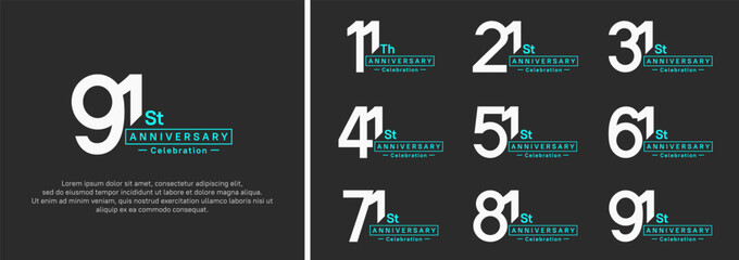 anniversary logotype set. vector design white and green color for special moment