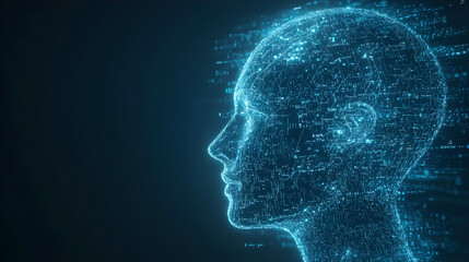 Obraz premium Digital Human Head with Futuristic Data Connections