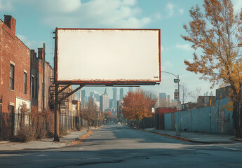 Obraz premium This captivating image showcases a blank vertical billboard located in a picturesque residential street lined with autumn foliage. 