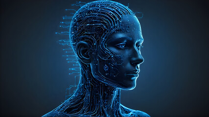 Futuristic AI Human with Digital Circuitry