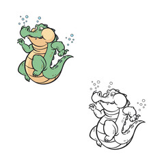 cartoon crocodile drawing with line art style. simple design outline style. alligator. character. vector illustrations