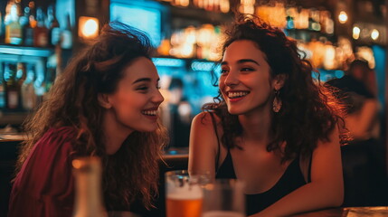 group of pretty young women having fun in a bar