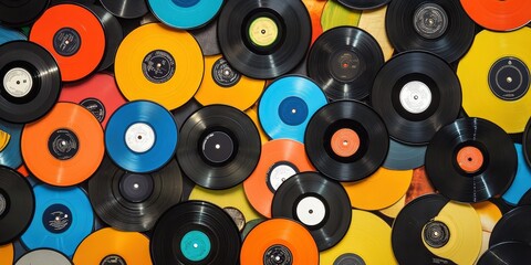 Many colorful vinyl records.