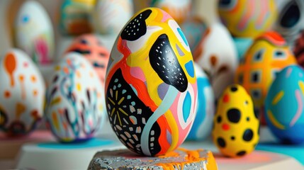 Picture an Easter egg with a whimsical, abstract design, featuring bold colors and unconventional patterns that spark the imagination.