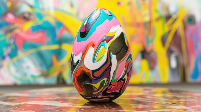 Picture an Easter egg with a whimsical, abstract design, featuring bold colors and unconventional patterns that spark the imagination.