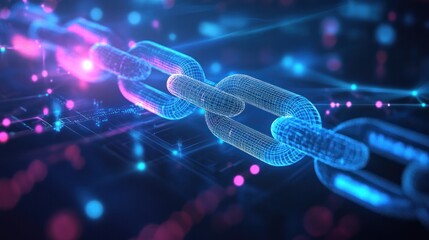 A futuristic concept of blockchain technology in finance, with digital blocks forming a secure chain across a global network, data encryption and transparency visualization