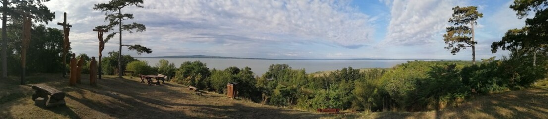 Panoramic view of Lake Balaton from Vonyarcvashegy