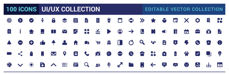 ui ux icon set, user interface icon collection. Solid icon pack. Glyph icon set.