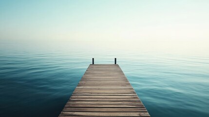 Fototapeta premium Tranquil Wooden Dock Extending into the Mist