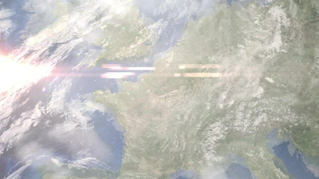 Earth zoom in from space and focus on Chatou, France. Background for travel intro or blog. Satellite view. 3D style Animation. Images from NASA.