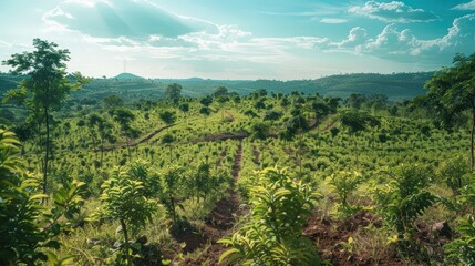 Naklejka premium Reforestation and afforestation are key strategies for restoring degraded lands and increasing forest cover.