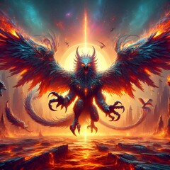 flying fire hawk beautiful fantasy wings