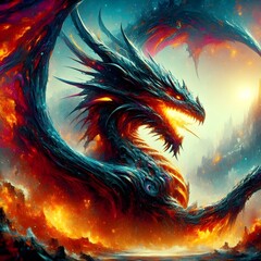 strong dragon with fire beautiful fantasy nature landscape