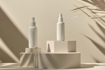Fototapeta premium Cream bottle mockup cylinder dessert cake.