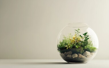 3D rendering of a beautiful handmade terrarium in a glass pot
