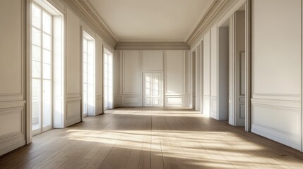 Obraz premium 3D rendering of a beautifully designed empty room following renovations