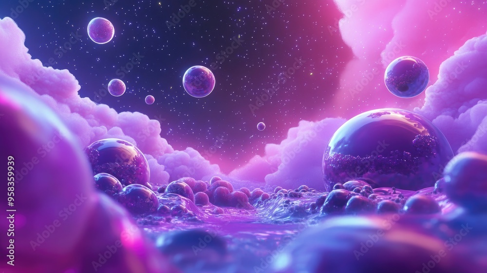 Poster Universe concept background in 3D cartoon rendering