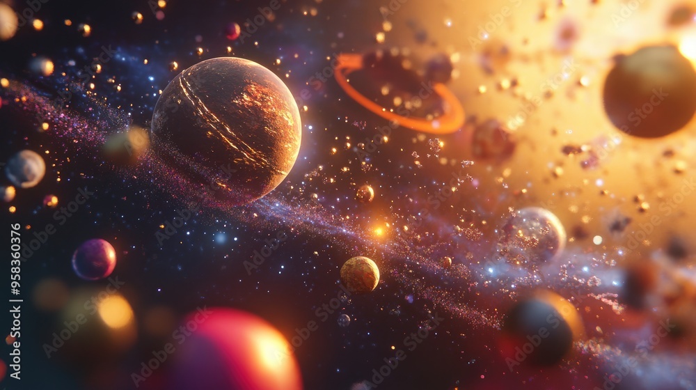 Aufkleber beautiful universe in 3d cartoon rendering
