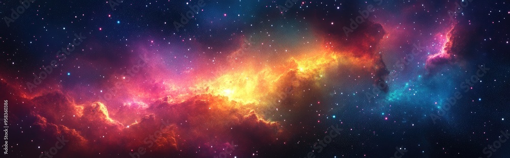 Poster colorful cosmos featuring stardust and the milky way depicted in a 3d cartoon rendering a magical ga