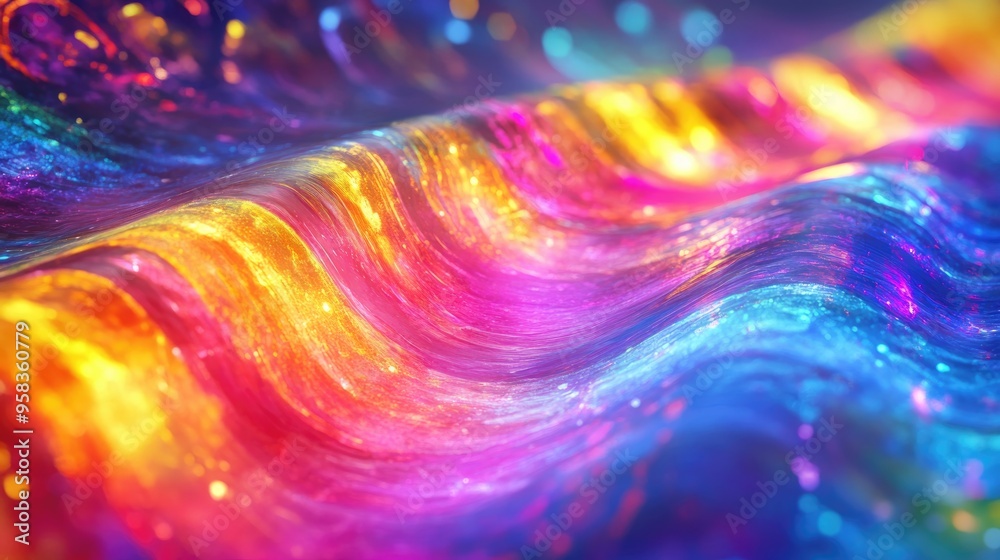 Poster Tie Dye Stripe in a 3D cartoon rendering Abstract Space Image featuring multicolor watercolor lines and neon modern art stripes