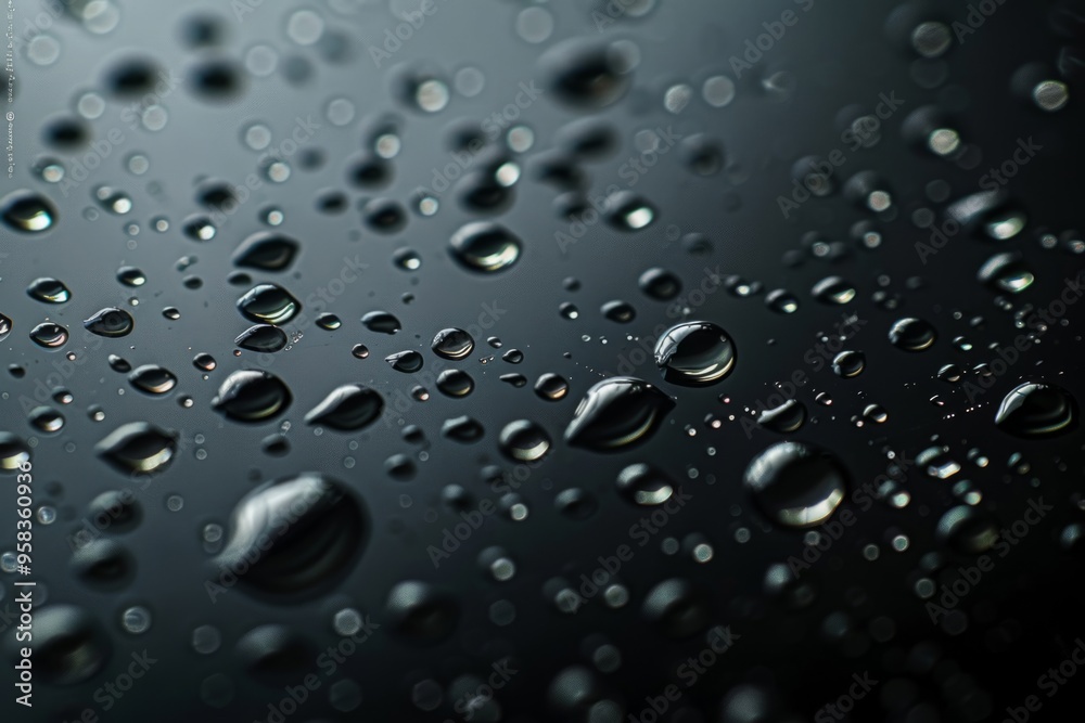 Wall mural water droplets on a smooth dark surface