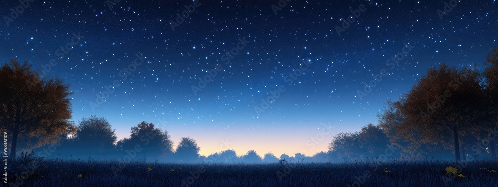 Aufkleber beautiful clear starry sky on a cool autumn evening in 3d cartoon rendering