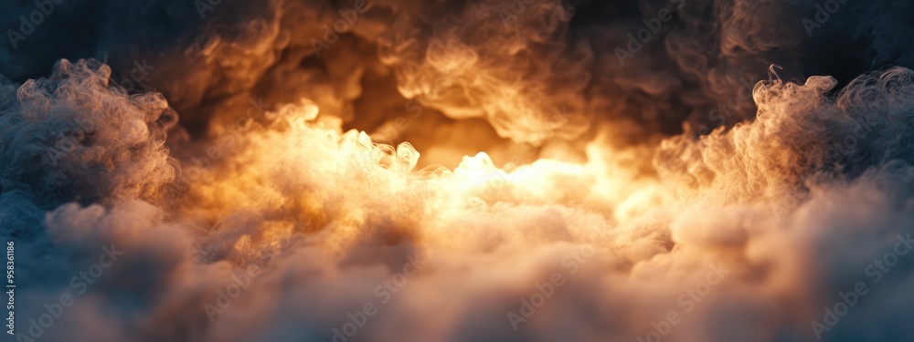 Poster brown smoke illuminated by light in 3d cartoon rendering