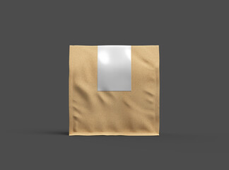 Rendered mockup for a square paper bag with folded top and label on a dark background