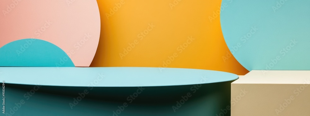 Poster abstract minimalist background featuring a still life composition of geometric paper shapes