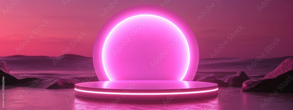 Poster Pink 3D podium background featuring an abstract minimalistic scene