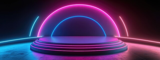 Illuminated Futuristic Product Showcase Podium Background 3D Render