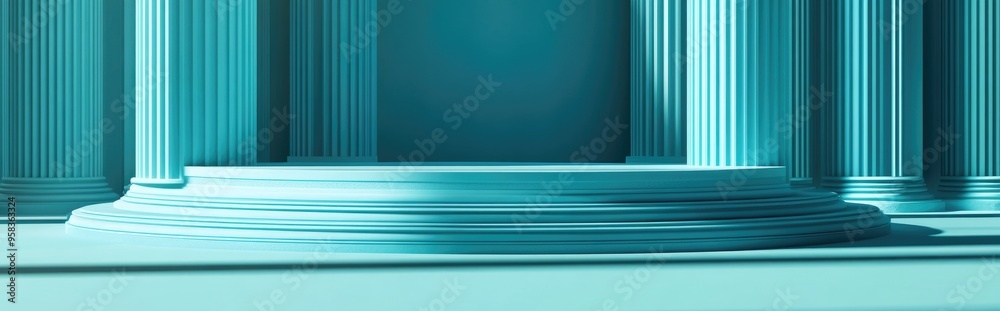 Aufkleber Turquoise abstract background featuring vintage column platforms and a wall Ideal backdrop design for product promotion 3D rendering