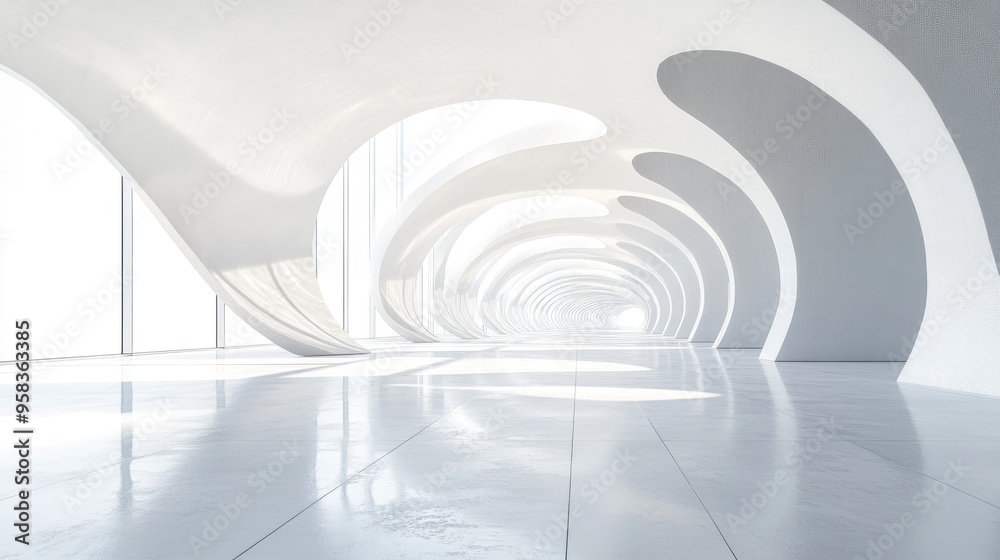 Poster Abstract modern architectural interior with an empty open space rendered in 3D