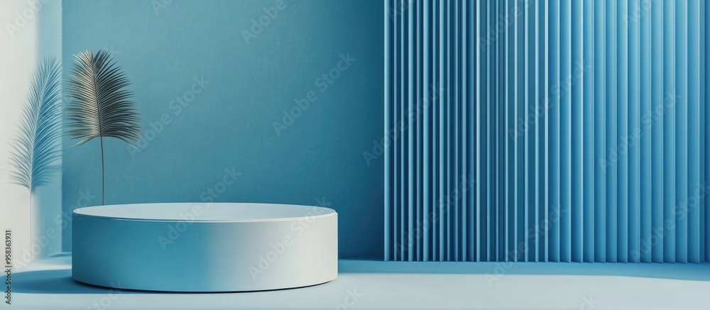 Poster abstract blue geometric shape background contemporary minimalist mockup for pedestal display or show