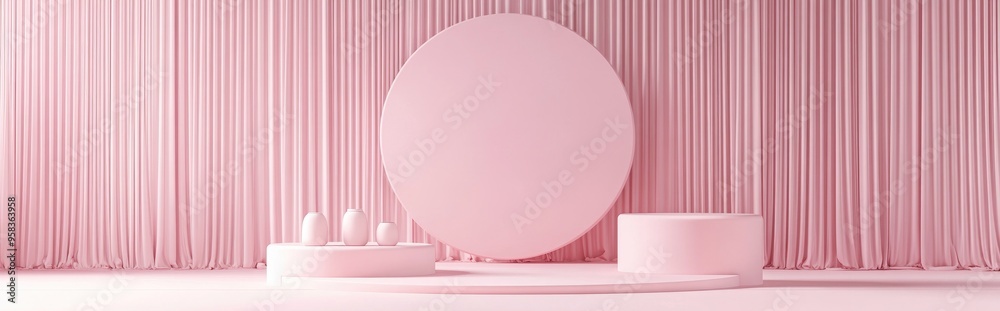 Poster Elegant pink geometric backdrop featuring three tiers for product displays 3D rendering