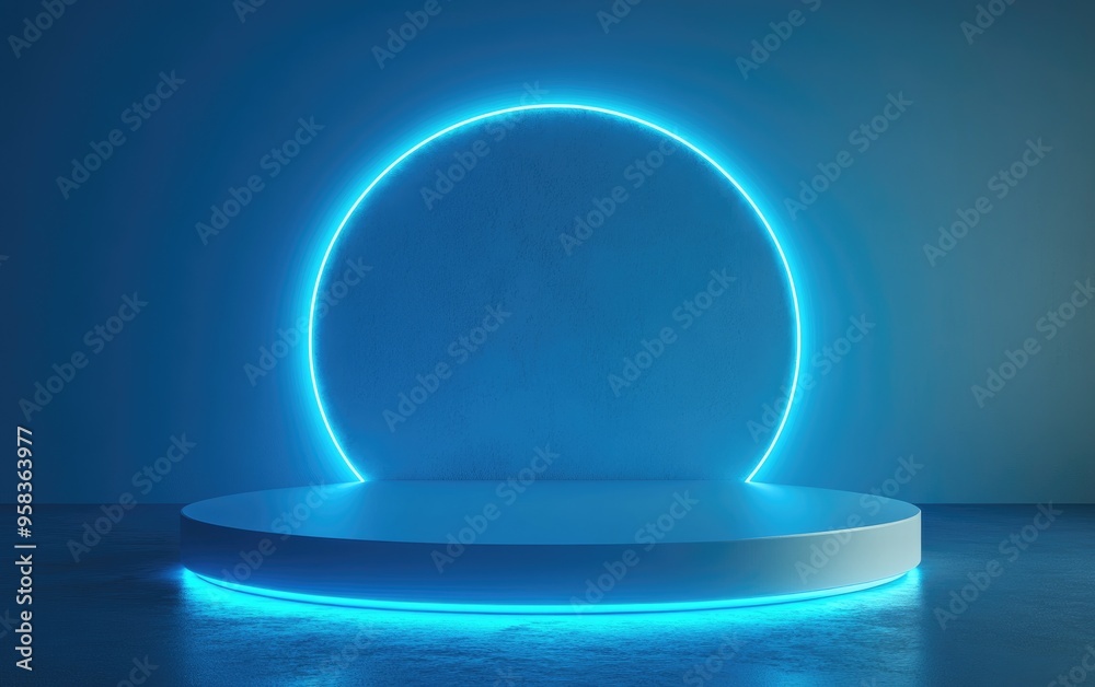 Poster abstract blue background minimalist podium mockup for modern stage display or showcase 3d rendering