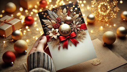 New Year's card decorated with New Year's decorations, with empty space for text, christmas card  