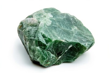 Obraz premium Jade Stone Isolated on White Background. Mineral Rock Crystal on White, Green Gem