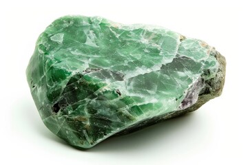 Obraz premium Jade Stone Isolated on White Background. Natural Green Mineral Rock Gem