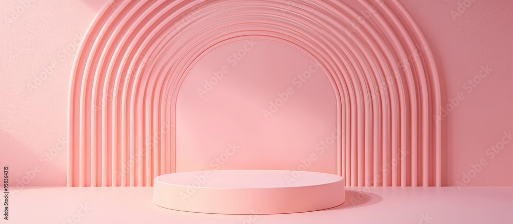 Aufkleber abstract mock up featuring pastel colors with a pink geometric shape podium in the background 3d ren