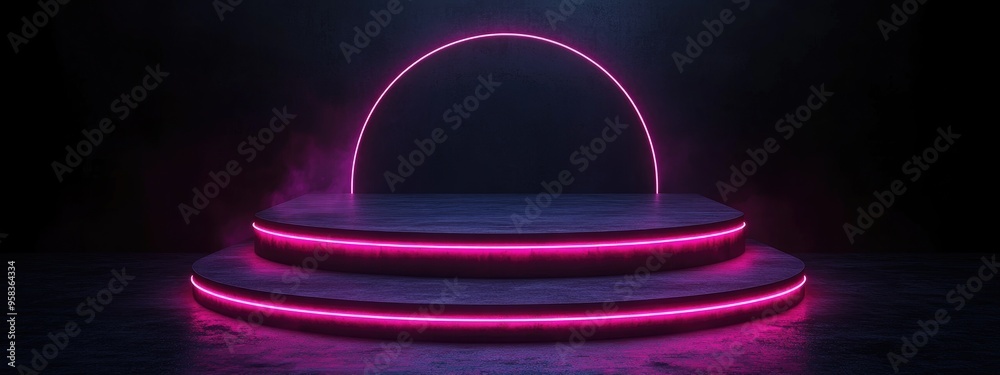 Poster black podium on a dark background realistic dark platform 3d render
