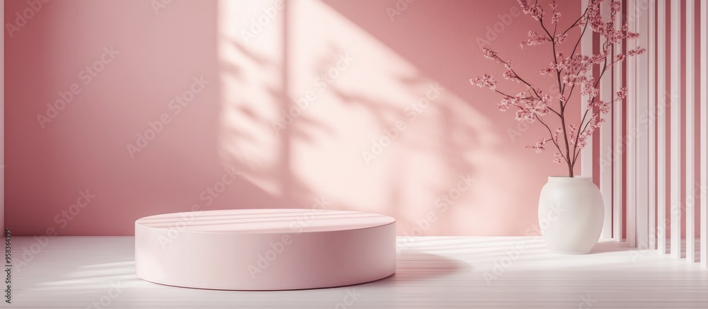Poster minimalist abstract scene featuring a pink color design for a cosmetic or product display pedestal r