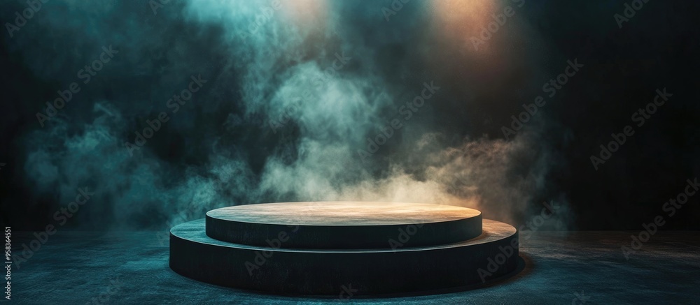 Poster Creative background concept featuring an empty light surface with smoke or fog at the base Ample free space for copy Podium and stage setup
