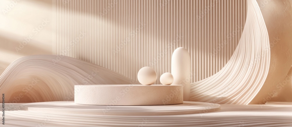 Aufkleber Composition featuring smooth rounded shapes in champagne hues for product showcasing 3D rendering