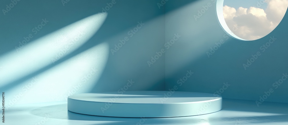 Fototapete Abstract background featuring a round platform designed to showcase a product in an empty scene created through 3D rendering for conceptual purposes