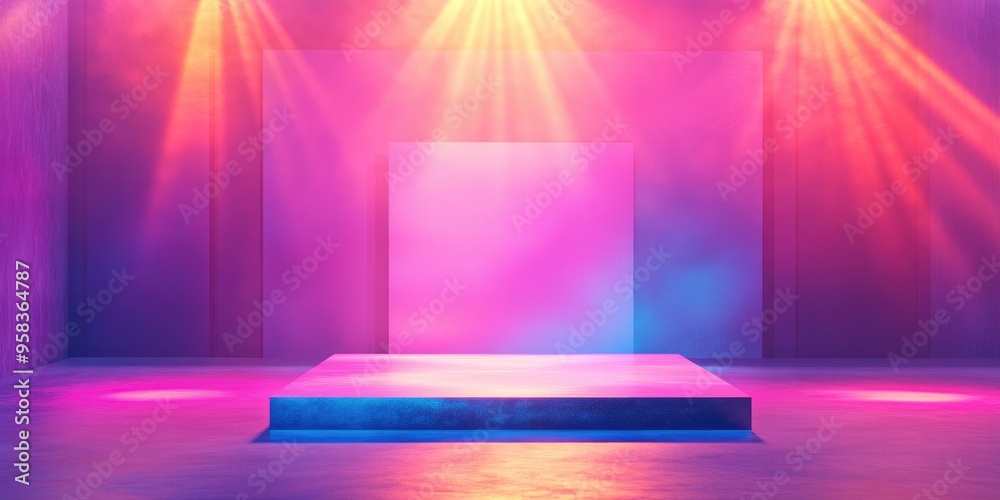 Aufkleber empty podium with disco panel and rays of light vibrant stage set for a magical party in a sporty st