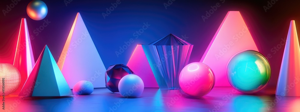 Poster Still life composition of geometric shapes 3D rendering Digital artwork